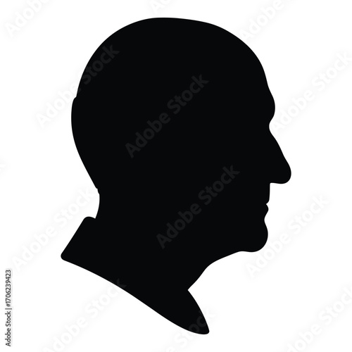 Silhouette profile of an older man's head with shirt collar detailed for classic portraiture silhouette