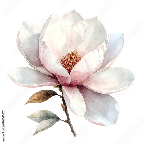 Elegant White Magnolia Watercolor Painting on Black Backdrop for Botanical Art and Floral Design Projects