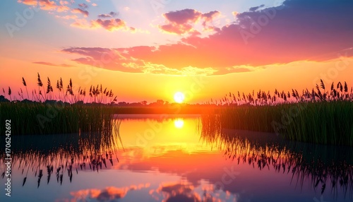 Serene sunset over tranquil river