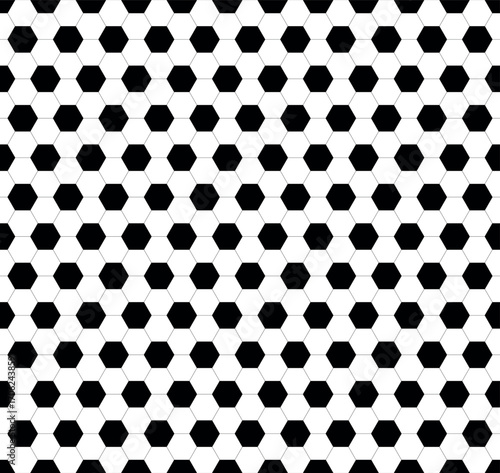 Seamless vector leather black and white soccer ball pattern design. Ideal background for soccer ball or football website. Hexagonal cell texture. Honey hexagon cells.