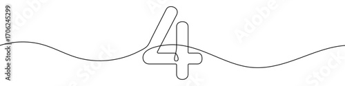 Number "4" in one line art style. Number "4" drawing with editable black stroke