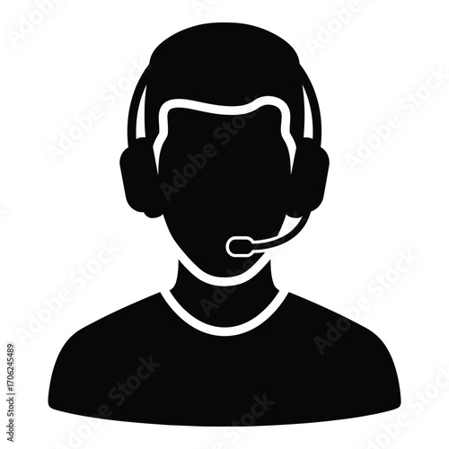 Customer service representative icon with headphones and microphone for support and assistance silhouette