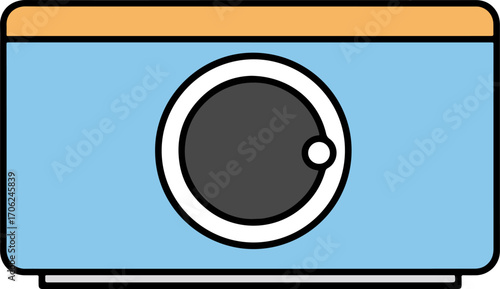 Flat icon of a modern domestic laundry appliance. Simple graphic shows a washing machine or dryer, symbolizing efficient home chores and contemporary technology