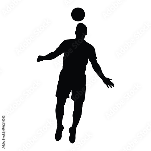 Silhouette of soccer player heading ball in mid-air dynamic action pose silhouette