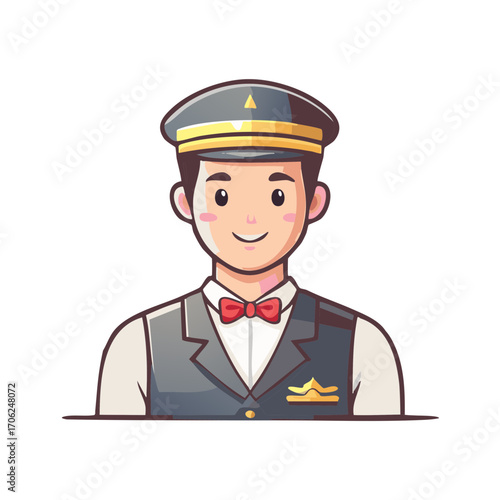 Chauffeur Cartoon Illustration Gentleman Wearing Cap and Bowtie Cartoon Style Character