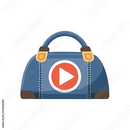 Travel Vlogging Concept Icon with a Blue Duffel Bag and Video Play Button