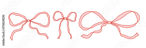 Set of hand drawn ribbon bows in coquette style. Cute feminine decorative elements for digital design, scrapbooking, planners, invitations, packaging, and social media. Isolated on white vector art