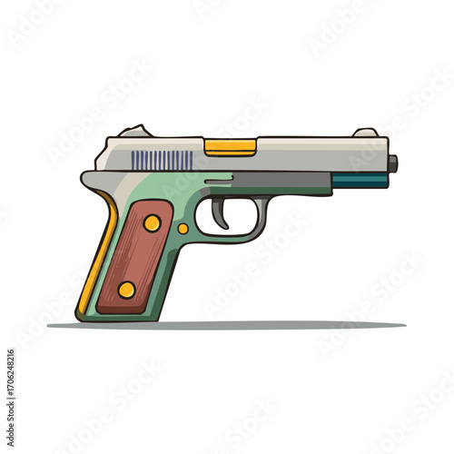 Modern Cartoon Handgun Vector Illustration Representing Security and Defense