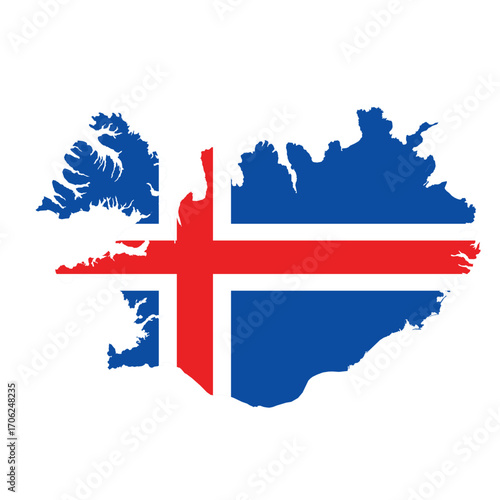 iceland map silhouette filled with national flag colors representing patriotism and geographic identity