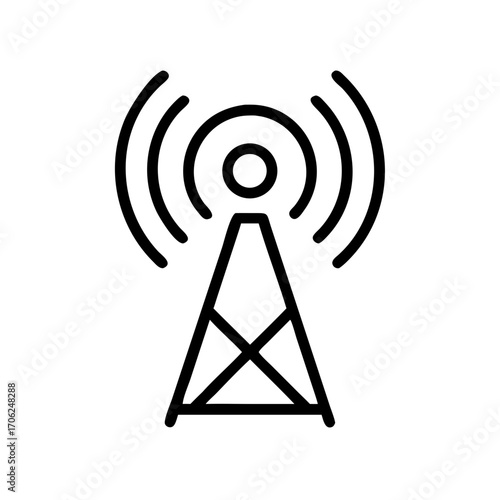 Communication Tower Icon with Radio Waves and Signal Transmission