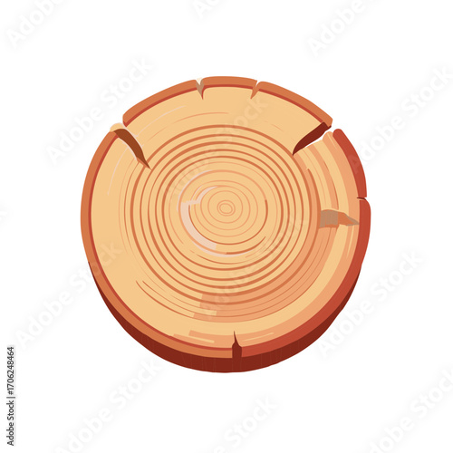 Cross section of a wooden log showing growth rings and cracks in a flat illustration