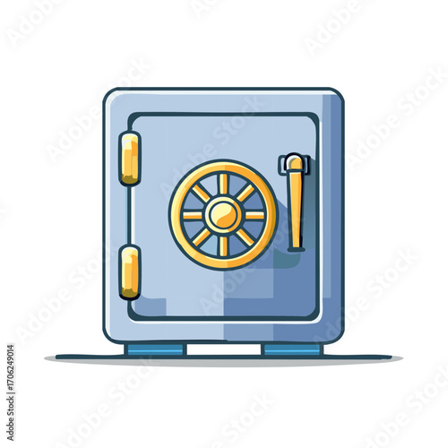 Cartoon style illustration of a secure bank safe deposit box.