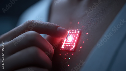 Ai surgery diagnosis wearable chip glow neon fingertip touch skin health tech future care hope