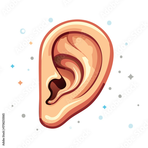 Stylized Human Ear Vector Illustration Representing Hearing and Sound Perception