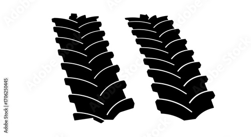 Silhouette of tractor tire tracks on a white background, agricultural design element