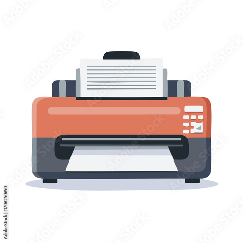 Illustrated printer emitting paper. Vector graphic of a digital office printer.