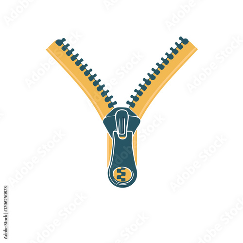 Vibrant unzipping zipper icon illustration showing separating fabric tape and metal teeth