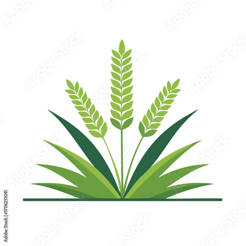 Vibrant green stylized grain stalks with lush leaves representing agriculture and organic food
