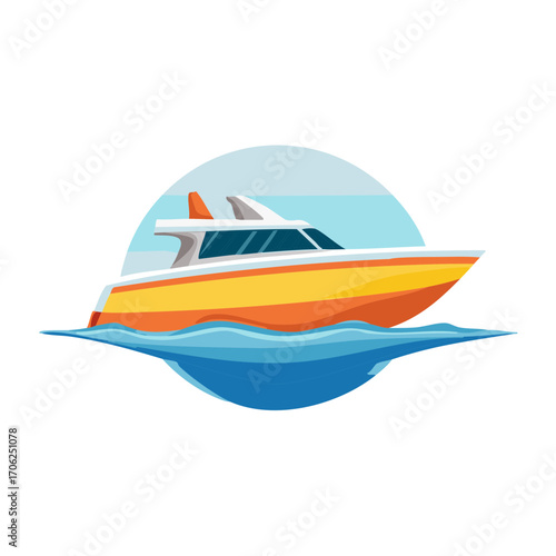 Colorful vector illustration of a luxury motor boat on the water