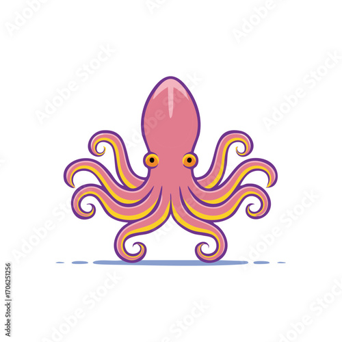 Pink Octopus with Tentacles and Eyes Vector Illustration Cartoon Animal