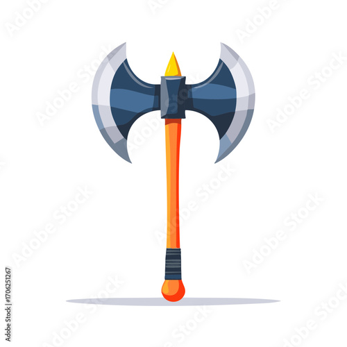 Cartoon double bladed axe weapon illustration for gaming or fantasy