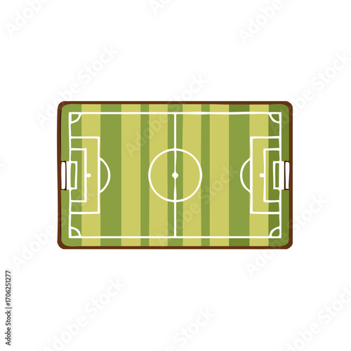 Simple illustration of a green soccer field with white lines and goals from above