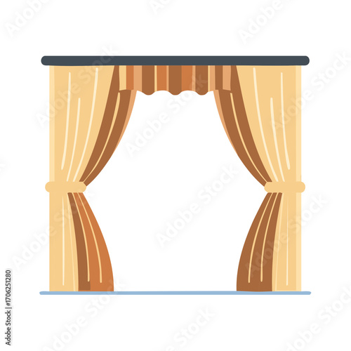 Curtains illustration in beige and brown colors for interior decoration
