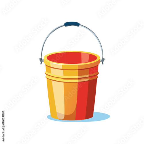 Colorful plastic pail with a metal handle. Vector illustration for gardening, cleaning, or household chores.