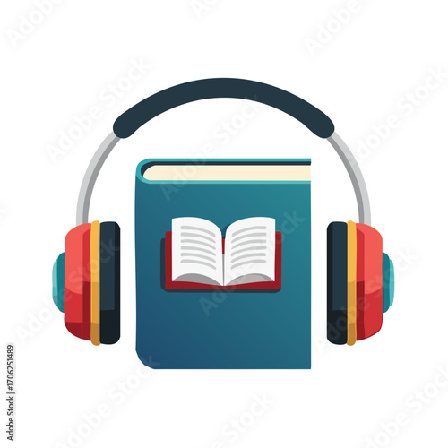 Audiobook Listening Blue Book with Headphones Education Storytelling Concept