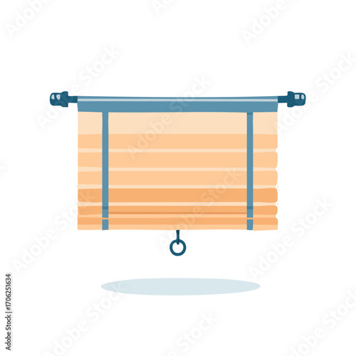 Cartoon Illustration of Window Blinds with Cord Pulls on White Background
