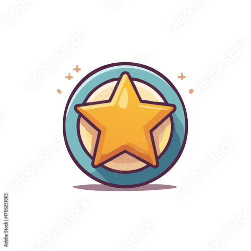 Vibrant golden star badge icon for quality excellence achievement or top rank reward illustration