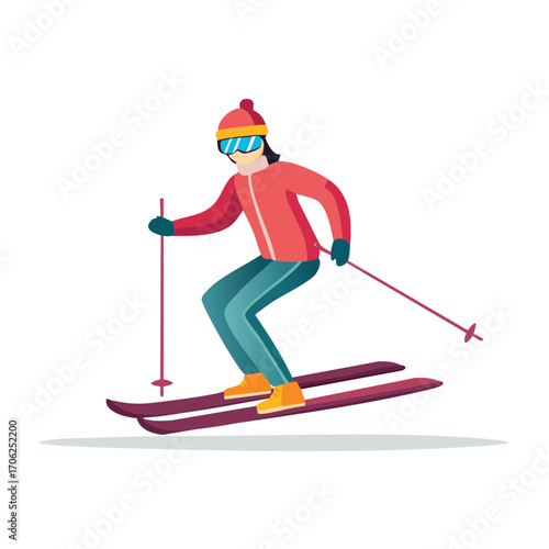 Illustration of person skiing down the slope