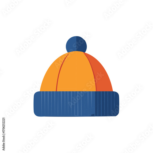 Vibrant Orange and Blue Winter Beanie with Pom-Pom Hat Icon