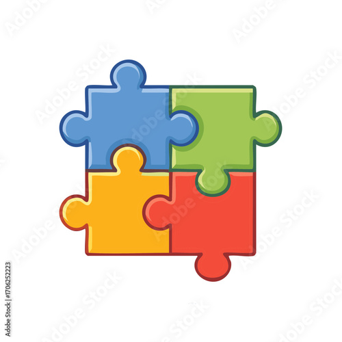 Four colorful puzzle pieces fitting together in a square formation