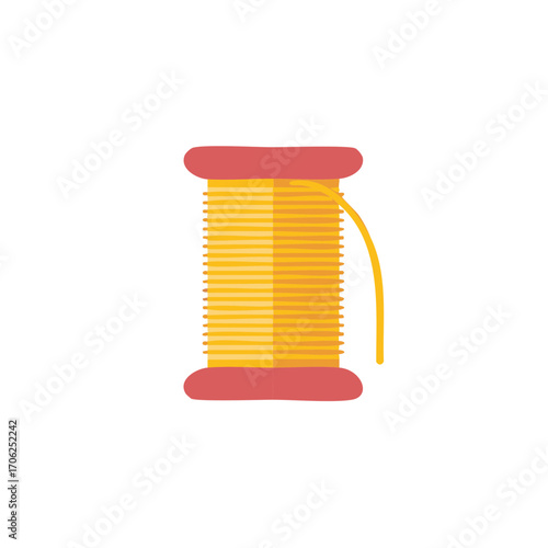 Golden Thread Spool with Red Ends for Sewing and Craft Projects Isolated