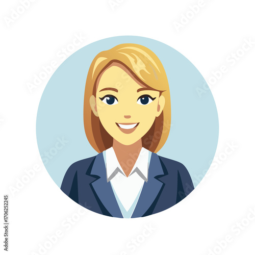 Smiling professional woman wearing suit smiling in a circle.