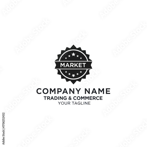 A simple, stylized logo for a trading company, featuring a market seal.