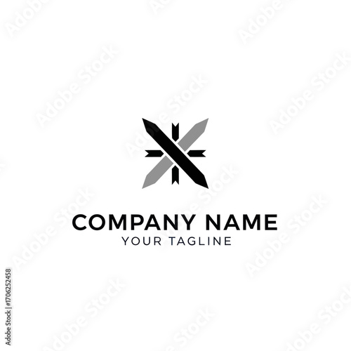 Abstract geometric logo design featuring intersecting gray and black shapes, suitable for a company brand.