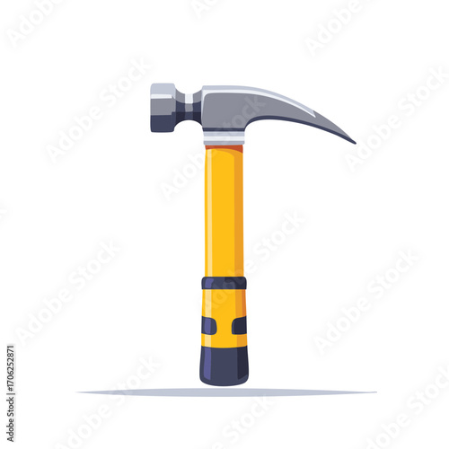 Vivid vector illustration of a claw hammer with an ergonomic yellow grip a common woodworking tool