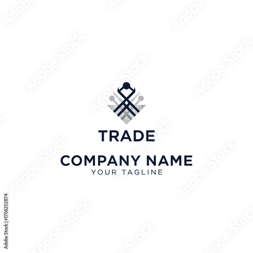 Modern abstract logo design for a company named "TRADE" featuring interconnected geometric shapes and a subtle shadow effect.