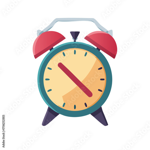 Colorful flat design illustration of a classic retro twin bell alarm clock