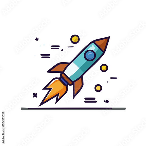 Launching Spaceship Icon Rocket Ship Startup Illustration Space Exploration