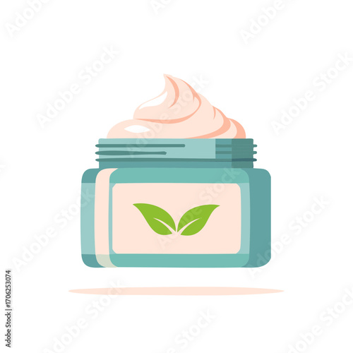 Jar of skin cream with leaves logo illustration