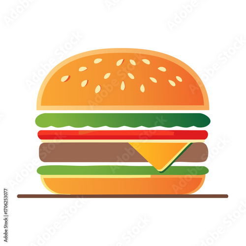 Classic Cheeseburger with Beef Patty Cheese and Lettuce Flat Vector Illustration
