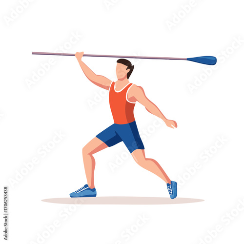 Male athlete in sportswear performing a powerful javelin throw