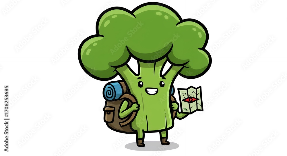 Fototapeta premium Broccoli character traveling