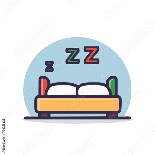 Cartoon illustration of a bed with sleeping symbols