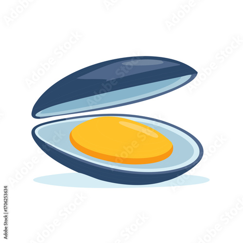 Precious Golden Pearl Inside Opened Mussel Shell Marine Life Treasure Illustration