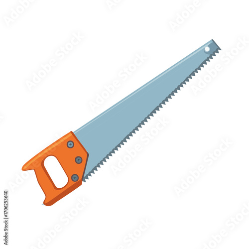 Illustration of a Hand Saw with an Orange Handle and Gray Blade