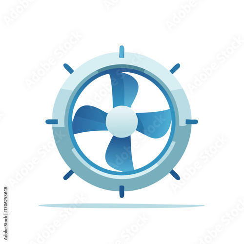 Nautical Steering Wheel Icon with Propeller Blades Maritime Symbol Voyage Graphic